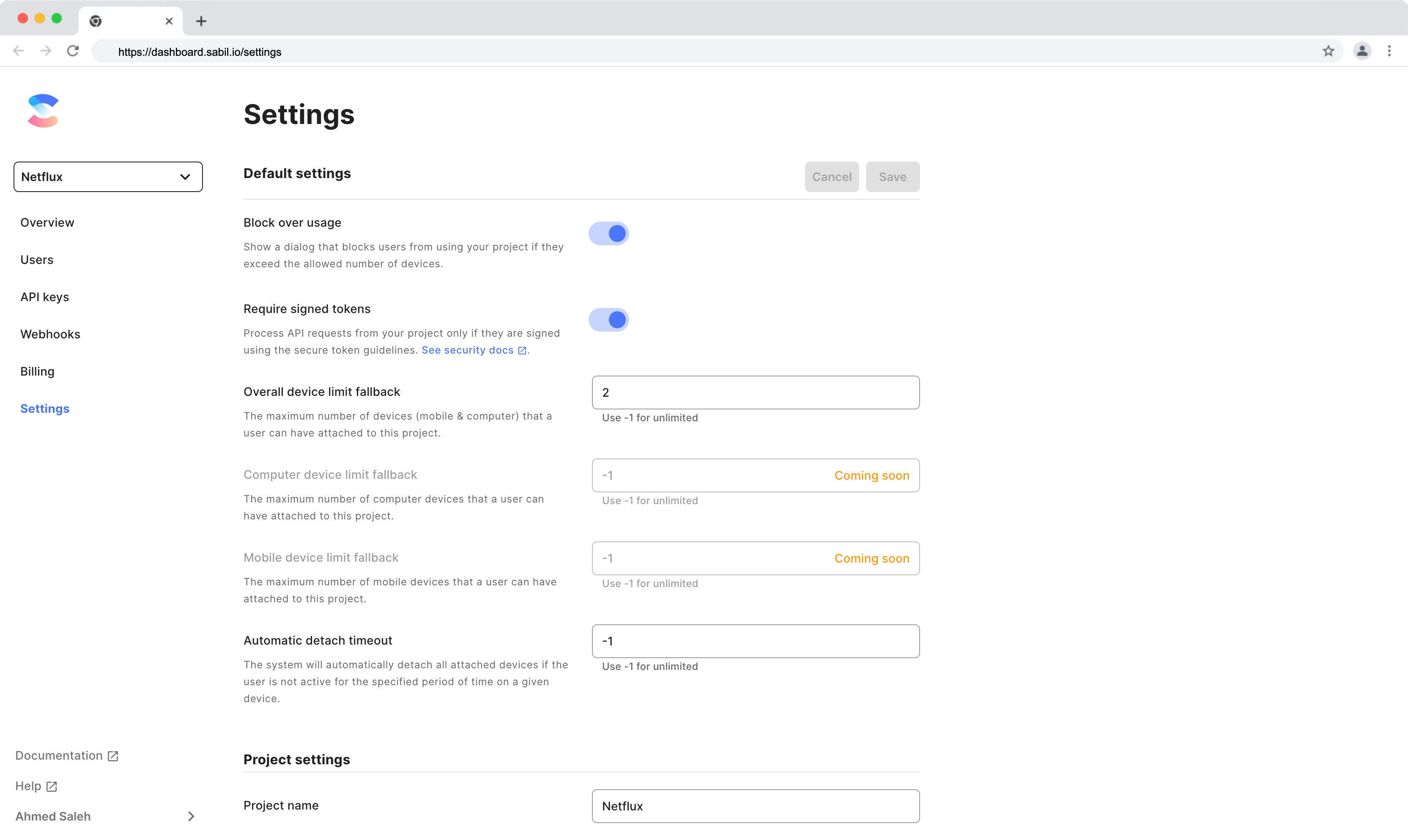 Dashboard settings